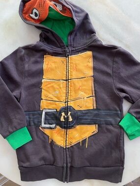 Kids Turtle Shell Costume Hoodie with Green Accents size S